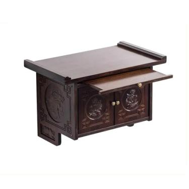 Imagem de Mesa de oferta de estátua de Buda montada na parede Mandir, artesanato em casa com exibição de meditação de porta, altar de santuário de pedestal