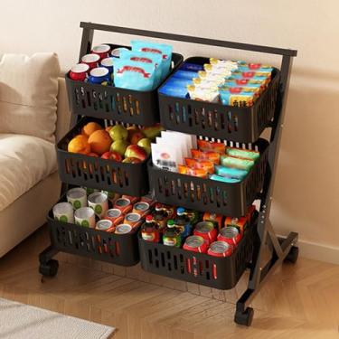 Imagem de Rack de exibição de lanche de 3 4 níveis com rodas, organizador de armazenamento carrinho de prateleira de metal para alimentos frutas vegetais, suporte de concessão portátil de home theater (cor