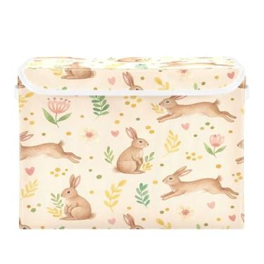Imagem de SEHANY Cestas de armazenamento fofas de coelho de desenho animado com tampas, organizador de caixas de armazenamento de tecido para armário de roupas, cobertor de escritório, berçário, 42 x 32 x 30 cm