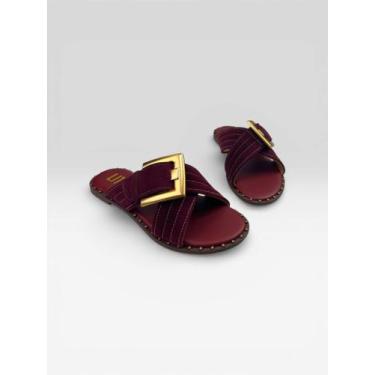 Imagem de Sandália Slide Feminina Com Fivela Decorativa Vinho - LITTZ, Hibisco, 