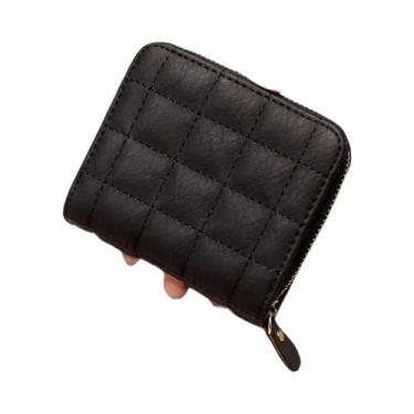 Imagem de Carteira Curta Feminina De Couro PU Nubuck Xadrez Luxuosa Com Porta-Ca