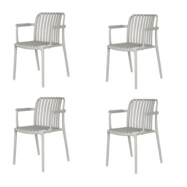 Imagem de Kit 4 Cadeiras Com Braço Empilhável Inmetro Tulum Polipropileno Nude