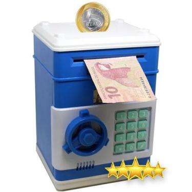 Imagem de Mini  Cofre Digital Eletrônico Automático Puxa Engole Notas Moedas Azu