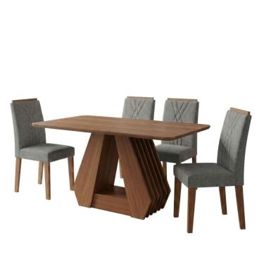 Imagem de Conjunto de Jantar Ágata e Nicole 4 Lugares Tampo em MDF com Cadeiras Estofadas Linho G...