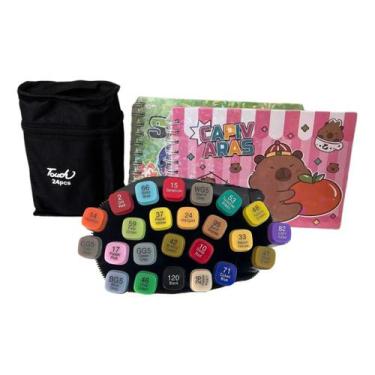 Imagem de Kit 2 Livros Para Colorir + 24 Canetinhas Ponta Dupla - Touch