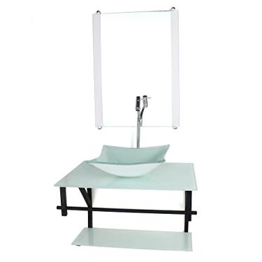 Imagem de GABINETE DE VIDRO PARA BANHEIRO 60CM AP CUBA QUADRADA BRANCO FULL COM TORNEIRA CROMADA