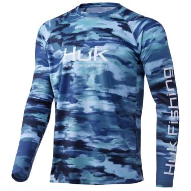 Imagem de HUK Camisa masculina de manga comprida camuflada com ventilação + 30 camiseta de pesca FP, Edisto - azul titânio, P EUA