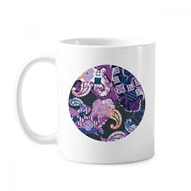 Imagem de Caneca de cerâmica com estampa abstrata de folhas de flor roxa xícara de porcelana de café