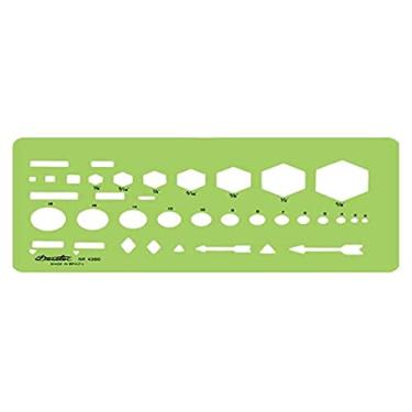 Imagem de Gabarito Desetec Mecânica Perfis Quadrados/Hexagonais/Circulares e Símbolos de Mecânica, Verde, 20 x 10.5 cm, Trident