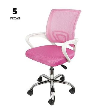 Imagem de Conjunto com 5 Cadeiras Office Tok Baixa Rosa com Base Rodízio