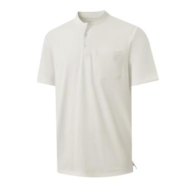 Imagem de M MAELREG Camisetas masculinas de golfe sem colarinho, modelagem seca, absorção de umidade, desempenho, bolso mesclado, manga curta, Creme, G