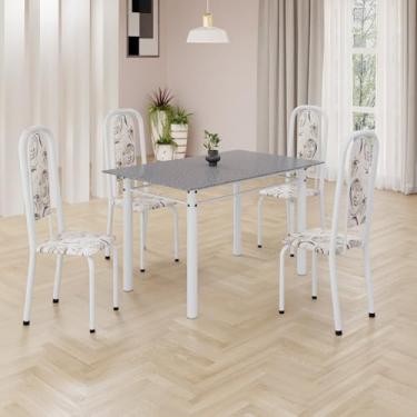 Imagem de Conjunto de Mesa Retangular 120x75cm Tampo Granito Ocre 4 Cadeiras Lavínea Arabesco/Branco