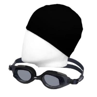 Imagem de Kit Natação Speedo Óculos Smart Antiembaçante Proteção UV + Touca Tecido Confortável Adulto (Óculos Preto + Touca Preta)