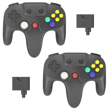 Imagem de TOOPONE N64 Controller 2 Pack Wireless N64 Console Controller 2.4G Wireless Vibratory Feedback Gamepad Joystick for PC Controller N64 Controller for Windows PC/Mac Laptop Computer Black