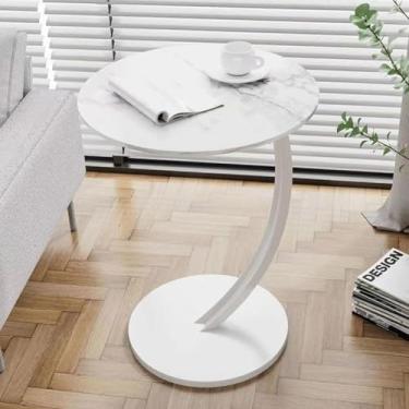 Imagem de Mesa lateral pequena para espaços pequenos com almofadas silenciosas feitas de MDF + metal, mesas laterais modernas para varanda, janelas de sacada, fácil de instalar, 8 cores, branco + branco