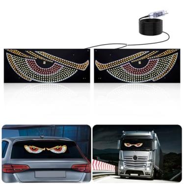 Imagem de 1797 Luz LED com olhos de diabo para carro caminhão para-brisa demônio janela frontal traseira placa de exibição animada dinâmica plugue USB legal acessórios divertidos amarelo branco (30 x 12 cm)