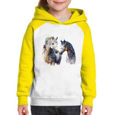 Imagem de Moletom Infantil Casal de Cavalos Watercolor - Foca na Moda, Branco, A