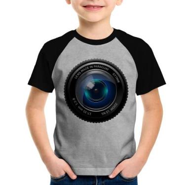 Imagem de Camiseta Raglan Infantil Lente Câmera - Foca na Moda, Cinza, Preto, 12