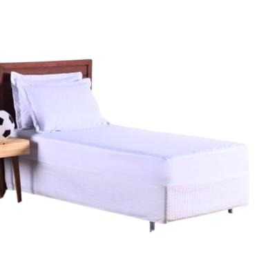 Imagem de Colcha Cobre Leito Jogo Roupa Cama Solteiro 2 Peças Matelado Com Elastico Quarto Criança Infantil Simples Basica Branca