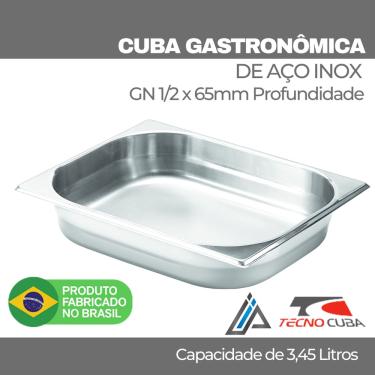 Imagem de Cuba Gastronomica gn 1/2 x 65mm Profundidade em Aço Inox