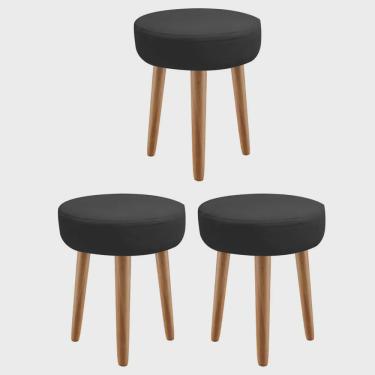 Imagem de Kit 03 Banqueta Alta Julia Industrial 55cm Pé Palito Castanho Sintético Preto - Ahz Móveis