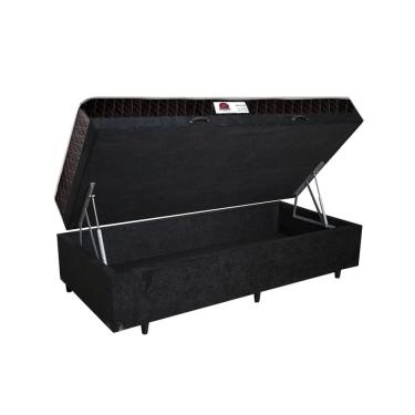 Imagem de Cama Box Baú Solteiro Colchão Classic Mola Ensacada + Box Suede Preto Serra Negra 67x88x188