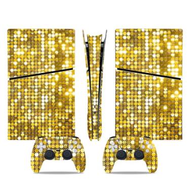 Imagem de Capa de decalque para Ps5 Slim Digital, capa adesiva de vinil de corpo inteiro para console digital PlayStation 5 Slim e controle (dourado, PS5 Slim Digital)