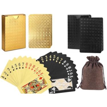 Imagem de jcoral Pacote com 2 cartas de pôquer de plástico à prova d'água com diamante e preto, altamente flexível, cartas de baralho douradas, baralho de cartas com caixa (preto)