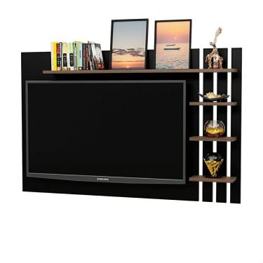 Imagem de Painel De Tv Ripado Até 32 Polegadas Com Prateleiras Marrom-preto