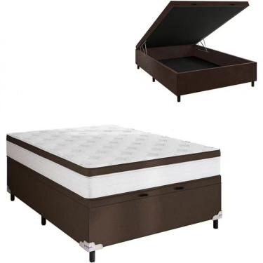 Imagem de Cama Box De Casal Portobel Noah Ortopédico Molas Ensacadas Branco Com Marrom