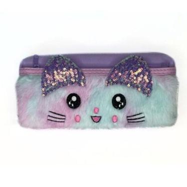 Imagem de Estojo Escolar Miau Lilás Com Orelhas Gatinha Ff9022 - Fofy