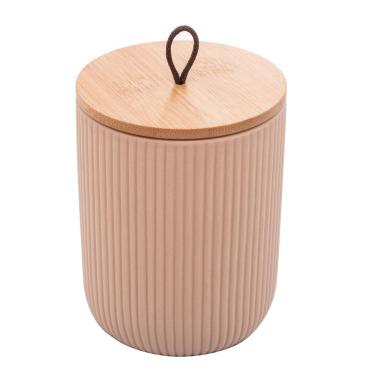 Imagem de Potiche De Cerâmica Bege Com Tampa De Bambu G 8672 - Lyor