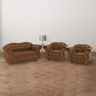 Imagem de Uma Namoradeira + Duas Poltronas Chesterfield Merlô Suede Marrom / Dec