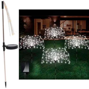 Imagem de Luminária Solar Decoração LEDs Branco Fogos Artifício Jardim