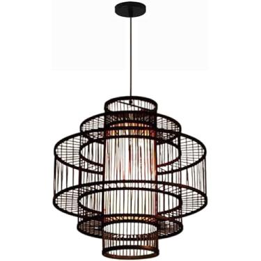 Imagem de Luzes Pendentes De Tecelagem De Bambu, Lâmpada Suspensa De Artesanato Decorativo De Estilo Chinês, Luminárias De Teto De Lustre De Luz única De Tecelagem Moderna Com Cabo A, Black, 23.6in