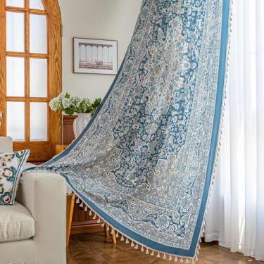 Imagem de Erbnaryx Cortinas estampadas artesanais populares para sala de estar, 137 cm de comprimento, hippie indiano, boêmio, filtro de luz, 2 painéis, azul