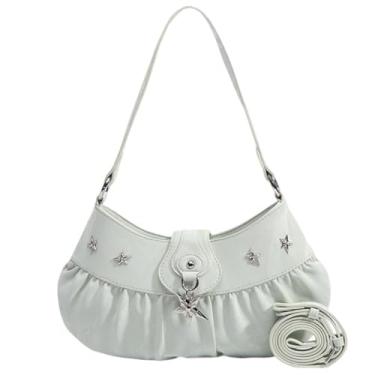 Imagem de GJHFCXSO Moda Bolsa de Ombro para Mulheres Soft Underarm Bag Mini Y2K Hobo Crescent Ruched Star Handbag Crossbody Bag,Green