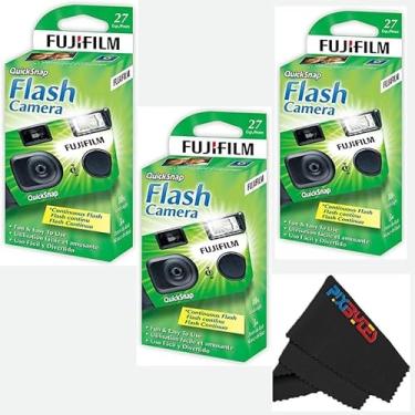 Imagem de Fujifilm Câmera descartável QuickSnap Flash 400 de 35 mm com pano de limpeza de microfibra PixiBytes... (3 pacotes (1 solteiro/1 pacote único))