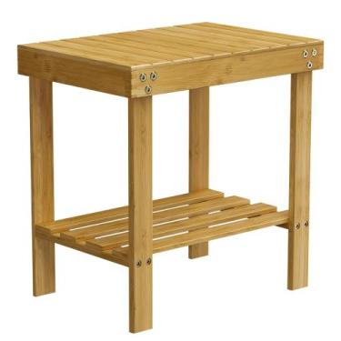 Imagem de Banco de banho de bambu Cadeira de chuveiro Glavbiku com prateleira de