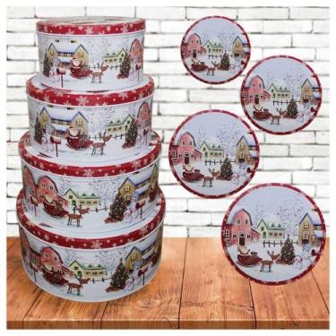 Imagem de Conjunto De 4 Latas Natalinas Papai Noel Para Doces Chocolates - Gici 