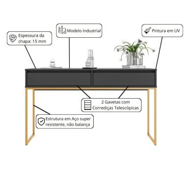 Imagem de Aparador Buffet Iron Industrial Corredor Preto Dourado
