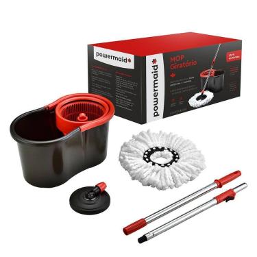 Imagem de Mop Giratório Esfregão com Balde 8L Vermelho e Preto - Powermaid