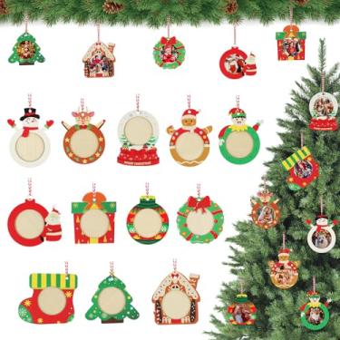 Imagem de Ornamentos de moldura de madeira de Natal – fáceis de carregar, fortes e fofos, porta-retratos DIY para árvore de Natal, presentes de lembrança perfeitos para a família, pais, avós