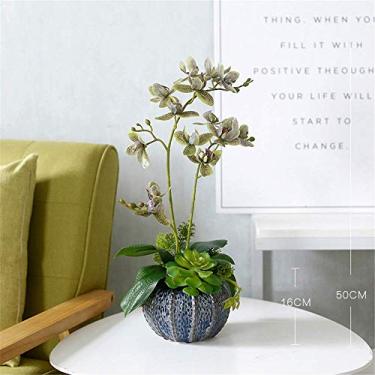 Imagem de DCYEQRQ Bonsai de orquídea borboleta com simulação de flor artificial Phalaenopsis com vaso para festa de casamento, decoração de casa, amarelo, D (verde A)