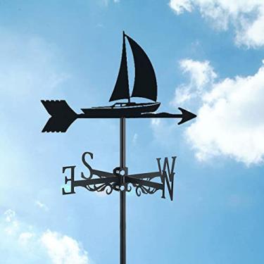 Imagem de Cata-vento com ornamento de barco à vela, palheta de metal para jardim, ferramenta de medição em forma de barco, indicador de direção de jardim fácil de montar, inclinador