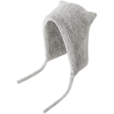 Imagem de Gorro De Orelhas De Gato Bonito Para Mulheres Com Aba De Pelúcia Earflap Gorro De Pele De Inverno Chapéus De Balde à Prova De Vento, Gray & Cat Ears, One Size