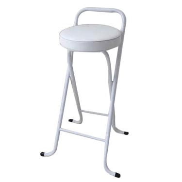 Imagem de TLTDSMY Banquetas de bar, banco de bar dobrável com encosto e apoio para os pés, cadeira dobrável para serviço pesado/branco/65 cm/26 pol