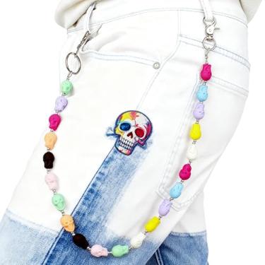 Imagem de Corrente de calça punk em camadas para homens e mulheres, corrente de jeans gótica hip hop, corrente de motociclista, corrente de calças de motociclista, corrente de caveiras coloridas - acessórios de