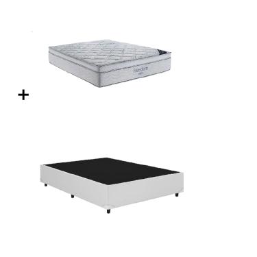Imagem de Cama Base Box Casal Branco Colchão Freedom Molas Ensacadas 138x188 - Ortobom