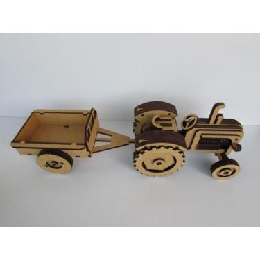 Imagem de Trator com carretinha mdf cru - VIA DA ARTE
